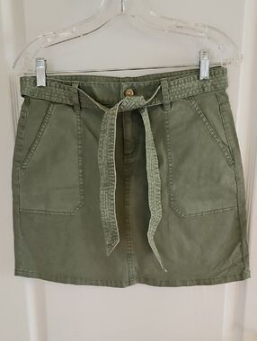 Vineyard Vines Olive Utility Zip Up Skirt With Tie-Waist Belt